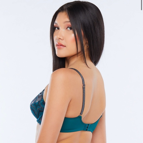 New Savage x Fenty Shining Star Embroidered Half Cup Plunge Bra Wildflower Blue - Picture 3 of 6
